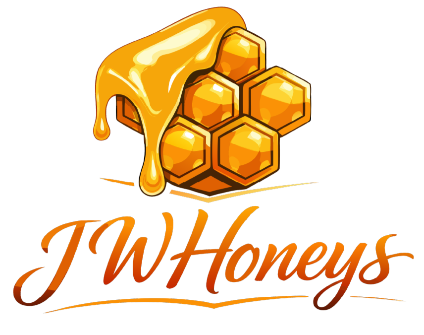 JW Honeys logo with dripping honeycomb